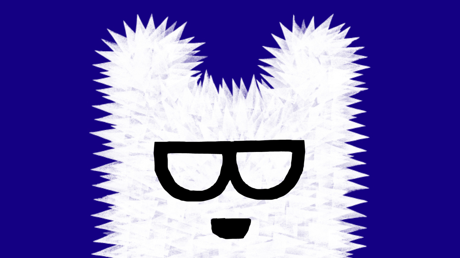 Stempel-Zeichnung eines Eisbärs mit Brille vor einem dunkelblauen Hintergrund